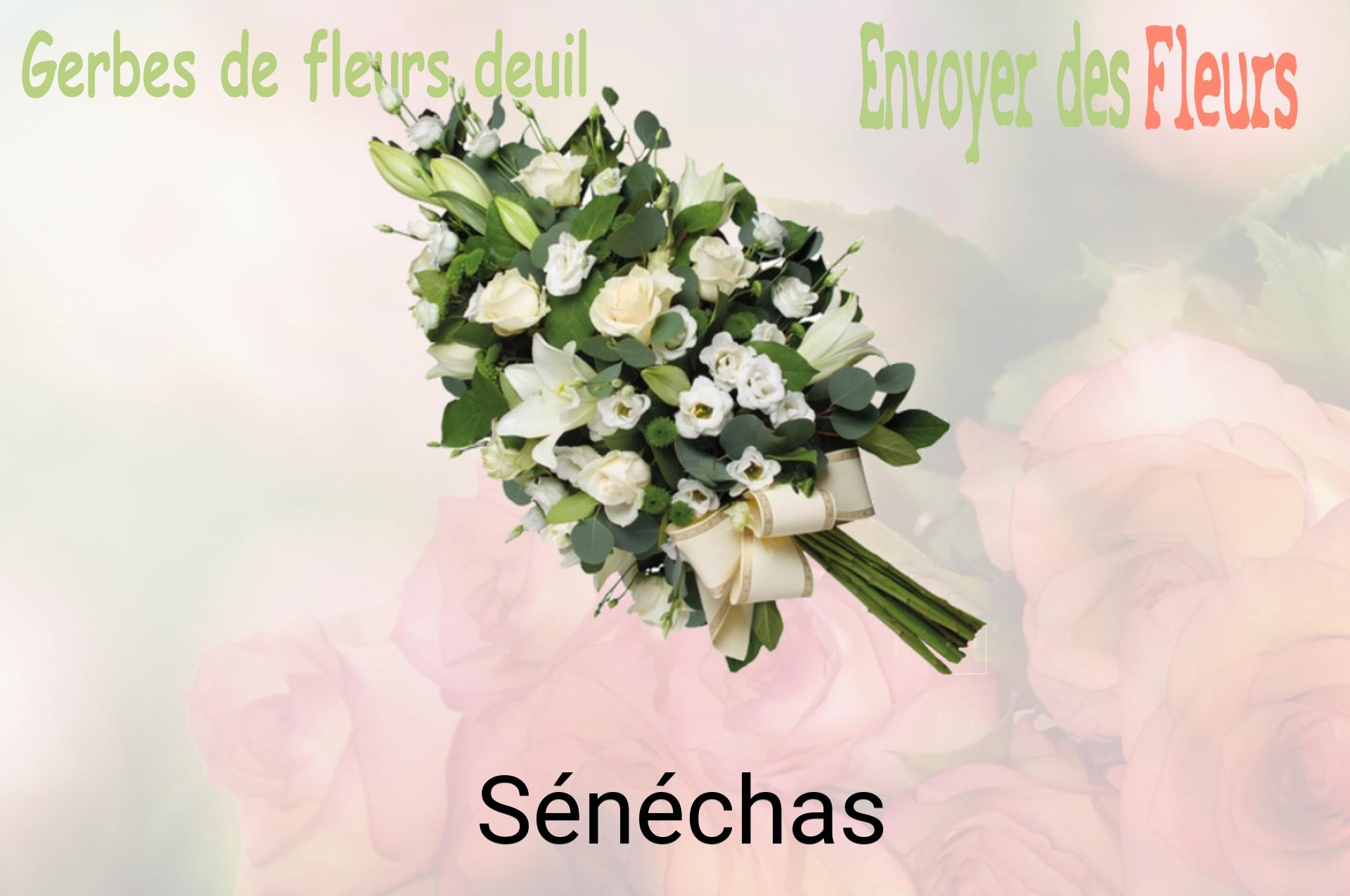 Gerbe de fleurs de deuil livrée à Sénéchas